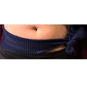 Knit Sash Belt Women's Navy Blue Good Open Mesh Tie Waist Accessory